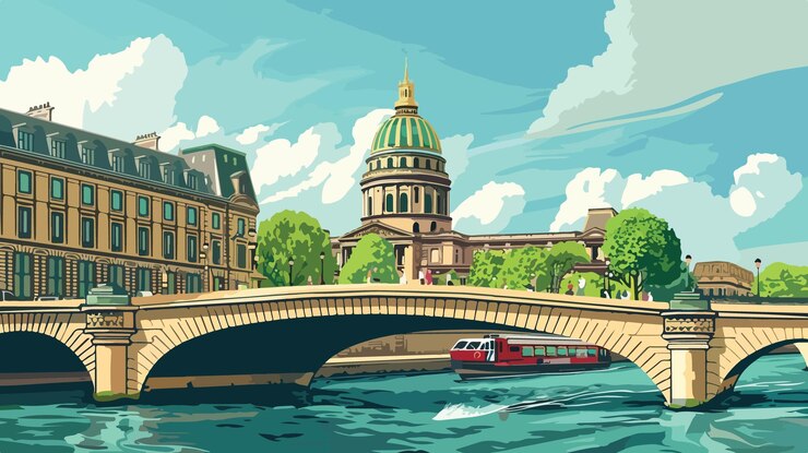 Vetor visitantes no instituto de frança, em paris, num dia ensolarado