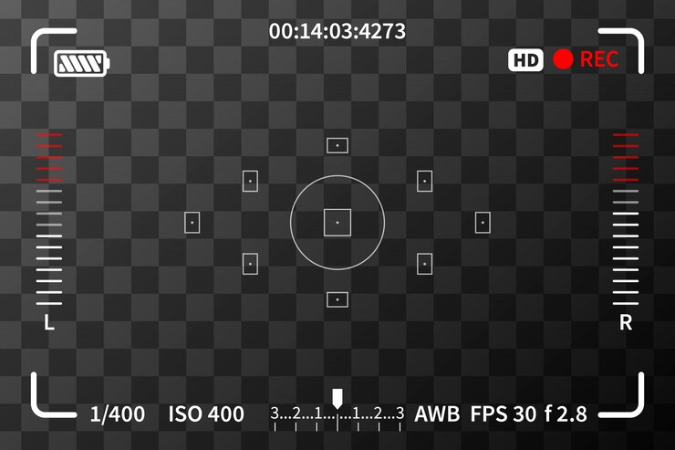 Vetor visor da câmera com marcas iso e bateria em fundo transparente