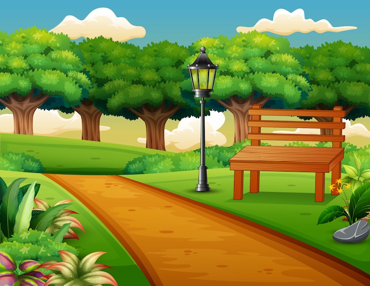Vetor vista da estrada em um belo parque da cidade