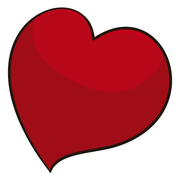 Vista de coração vermelho em estilo de desenho animado e contornos prontos para usá-lo durante feriados especiais
