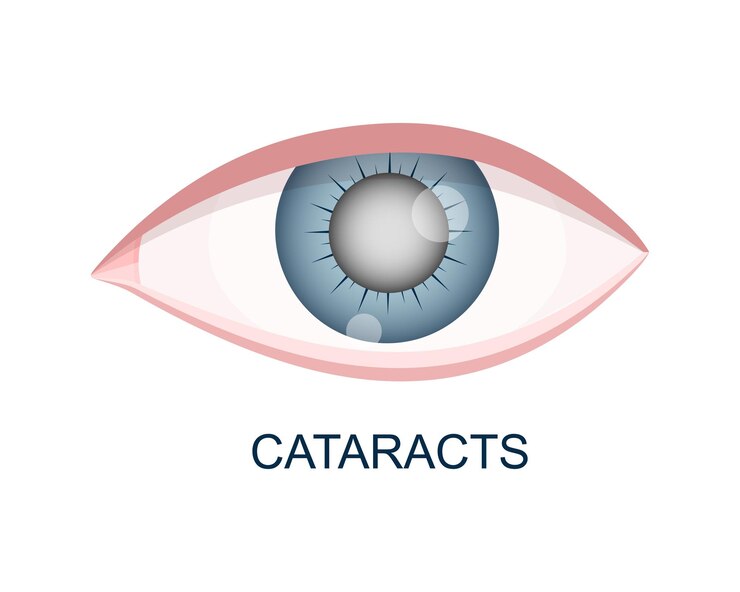 Vetor vista de perto do olho de catarata globo ocular com lente turva órgão da visão com problemas de envelhecimento