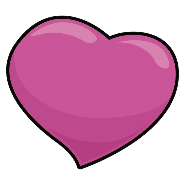 Vetor vista de um coração gigante brilhante e roxo em estilo de desenho animado isolado em fundo branco