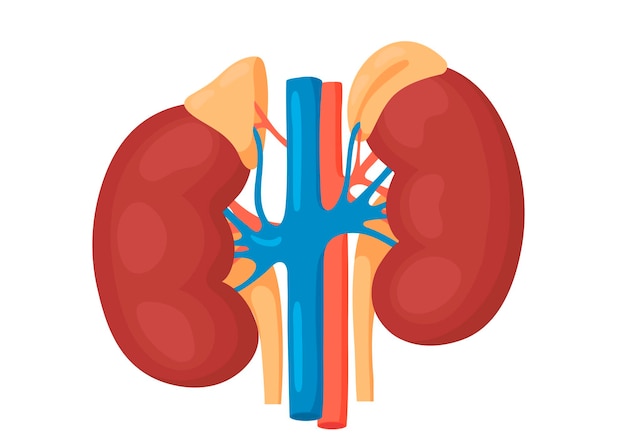 Vista detalhada dos rins e ilustração vetorial anatômica e médica da glândula adrenal