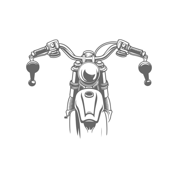Vetor vista frontal de uma motocicleta clássica com leme cromado e farol redondo