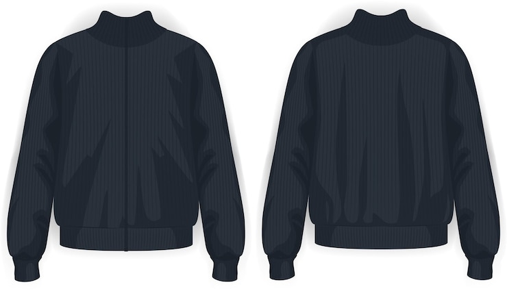 Vetor vista frontal e traseira de cardigan de malha preta, ilustração de maquete vetorial