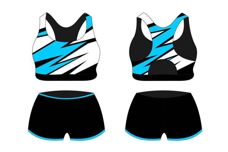 Vetor vista frontal e traseira do sutiã esportivo azul design uniforme padrão ilustração em vetor