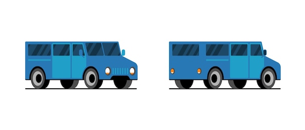 Vista frontal traseira do lado do microônibus azul. carro de minivan de entrega. ilustração vetorial de veículo de transporte