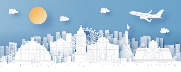 Vista panorâmica das Filipinas e skyline da cidade com monumentos famosos do mundo