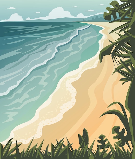 vista para a praia mar ilustração vetorial de praia