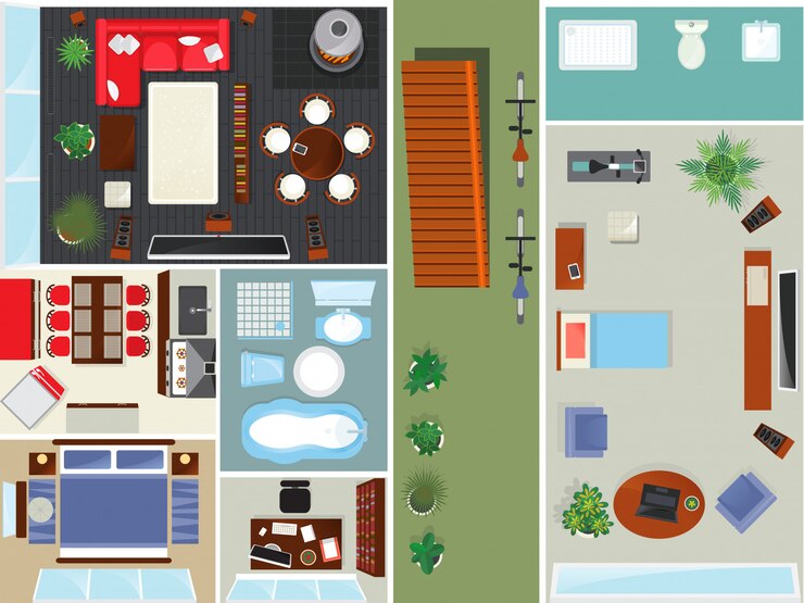 Vetor vista superior apartamento conjunto interior