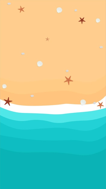 Vetor vista superior da areia com conchas e estrelas do mar em design de ícone plano na ilustração vetorial de fundo de praia