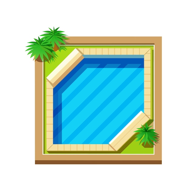 vista superior da piscina em estilo de desenho animado isolado em fundo branco