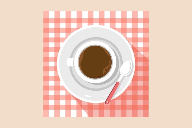 Vista superior da xícara de café no prato Conceito de eletrodomésticos de cozinha Ilustração em vetor plana isolada