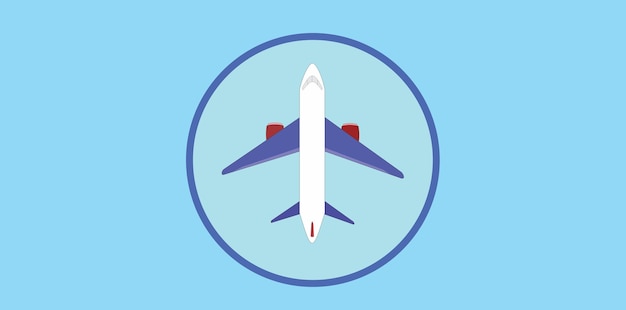 Vetor vista superior de um avião voador simples com um vetor de círculo azul