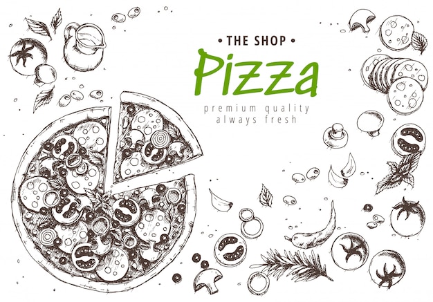 Vista superior do menu de pizza italiana