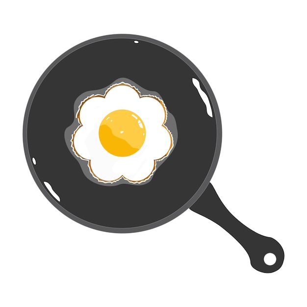 Vetor vista superior do ovo frito em forma de flor em panela preta comida simples café da manhã boa saúde objeto