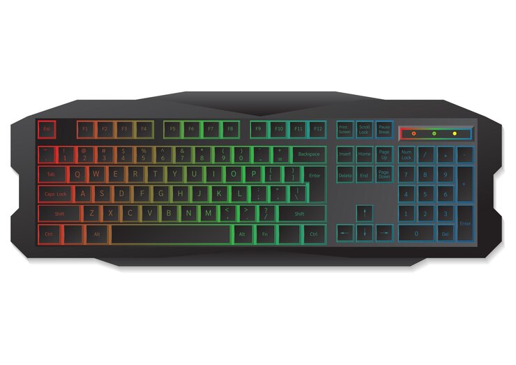 Vista superior do teclado de jogos isolada no branco. Ilustração vetorial