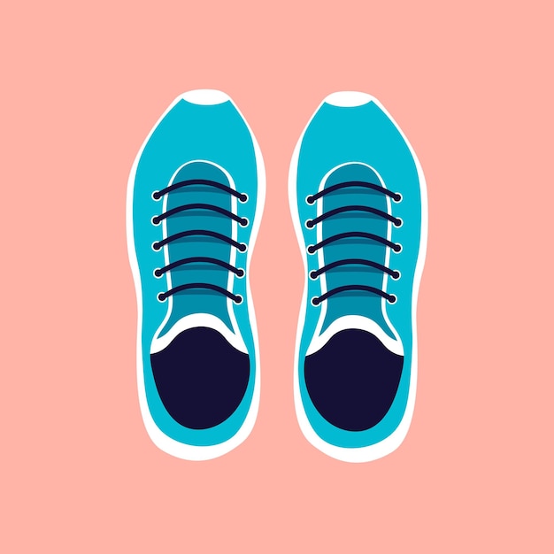Vista superior do tênis em estilo plano moderno ícone de desgaste do pé esportivo ilustração em vetor par de sapatos