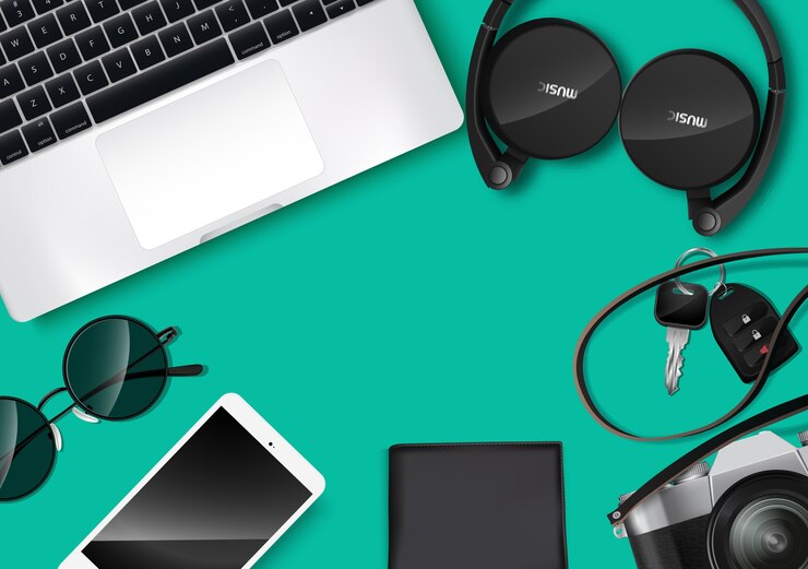 Vetor vista superior, ligado, realístico, viagem, e, férias, elementos