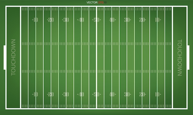 Vetor vistas superiores do campo de futebol americano. teste padrão da grama verde para o fundo do esporte.