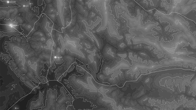 Visualização de big data de terreno Infográfico de mapa futurista Visualização gráfica de dados topográficos complexos Dados abstratos em gráfico de elevação Imagem de dados geográficos monocromáticos