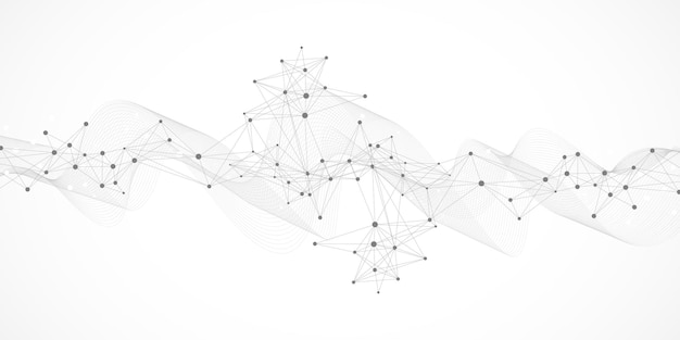 Vetor visualização de big data fundo abstrato geométrico complexidade de informações visuais design de infográficos futurista fundo de tecnologia com linha conectada e fluxo de onda de pontos ilustração vetorial