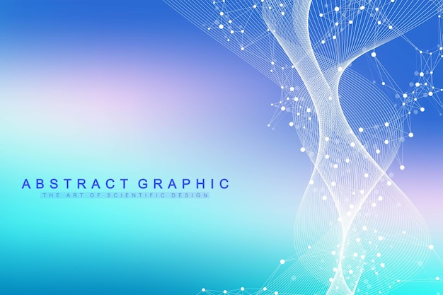 Visualização de big genomic data. hélice de dna, fita de dna, teste de dna. molécula ou átomo, neurônios. estrutura abstrata para ciência ou formação médica, banner.