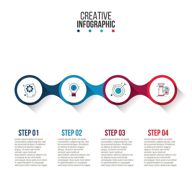 Visualização de dados de negócios com opções de 4 etapas ou processos conceito criativo para infográfico