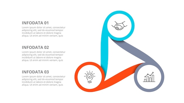 Visualização de dados de negócios Elementos abstratos do diagrama de ciclo com 3 etapas