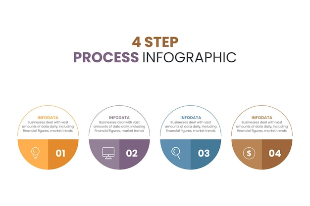 Visualização de dados de negócios Gráfico de processo Elementos abstratos do diagrama gráfico com opção de 4 etapas