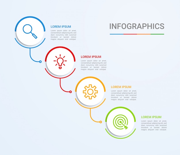 Visualização de dados de negócios, modelo de infográfico com 4 etapas