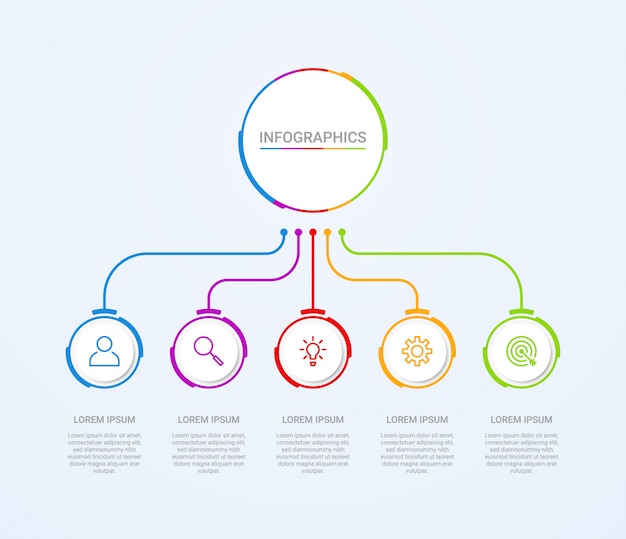 Visualização de dados de negócios, modelo de infográfico com 5 etapas