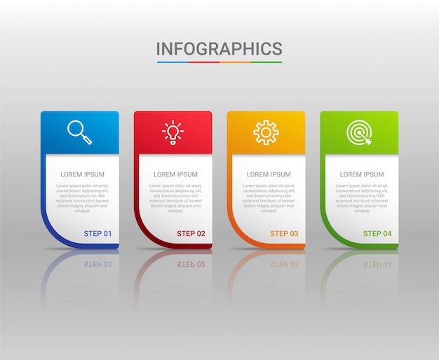 Visualização de dados de negócios, modelo infográfico com 4 etapas