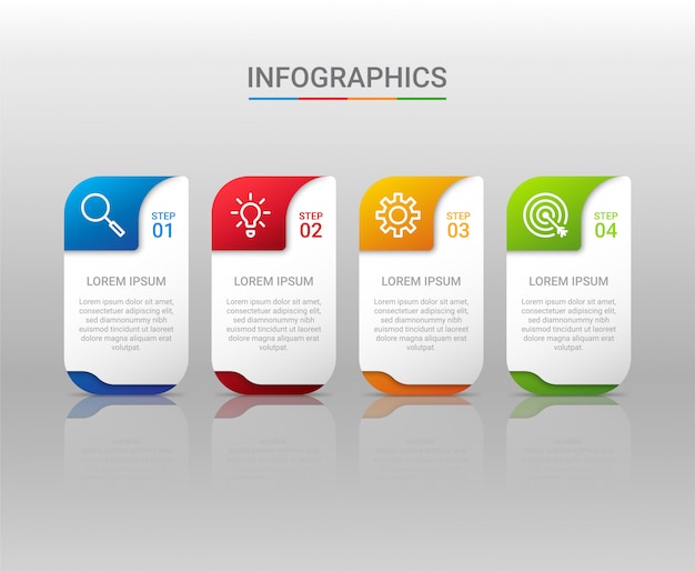 Visualização de dados de negócios, modelo infográfico com 4 etapas