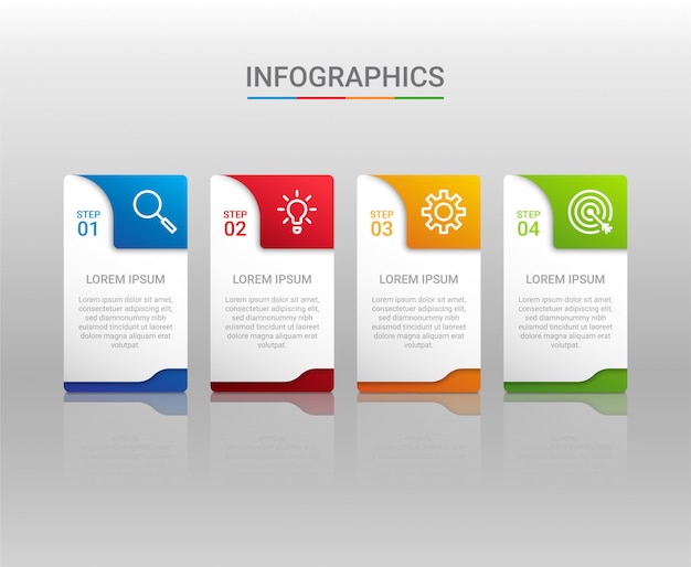 Visualização de dados de negócios, modelo infográfico com 4 etapas