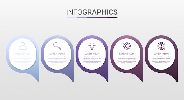 Visualização de dados de negócios, modelo infográfico com 5 etapas