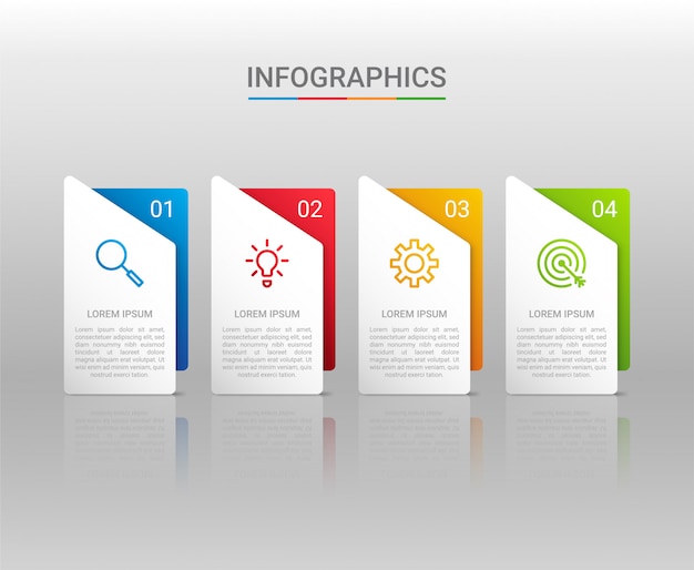 Visualização de dados de negócios, modelo infográfico com etapas em fundo cinza, ilustração