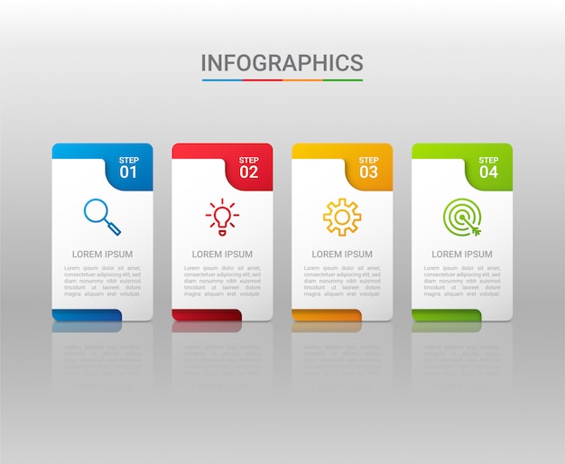 Visualização de dados de negócios, modelo infográfico com etapas em fundo cinza, ilustração