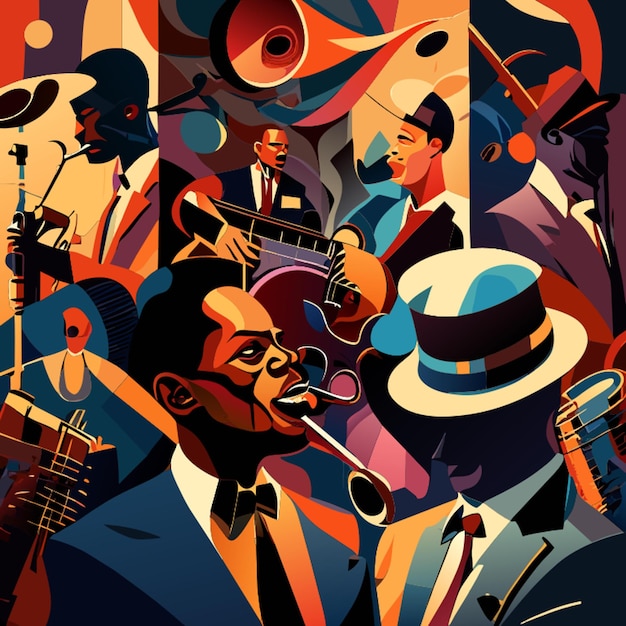 Visualizando melodias de bandas de jazz do big bang como formas abstratas e combinando-as com vintage antigo