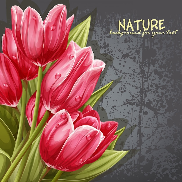 Visualize o buquê de tulipas rosa de fundo para o seu texto