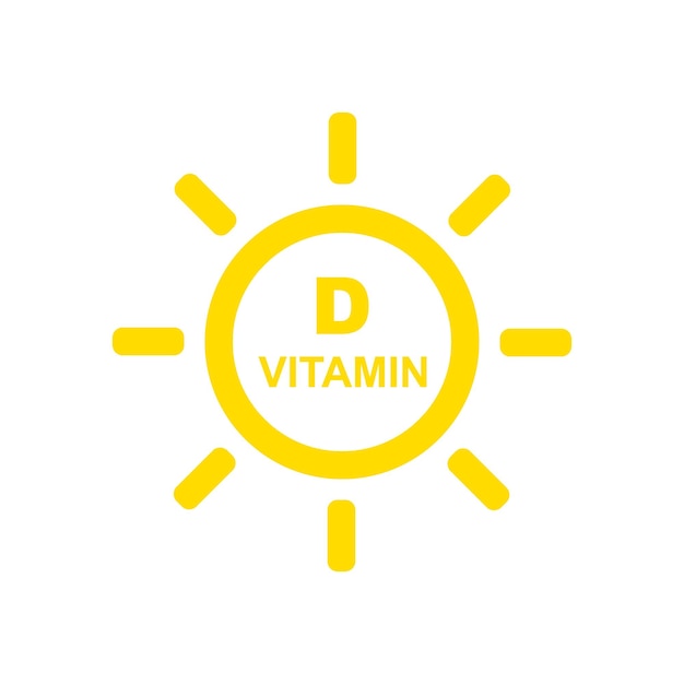 Vitamina d com o ícone do sol isolado na ilustração vetorial de fundo branco