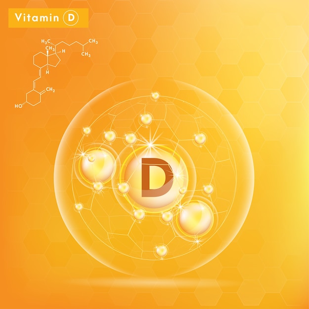 Vetor vitamina d e estrutura. complexo de vitaminas 3d com fórmula química.