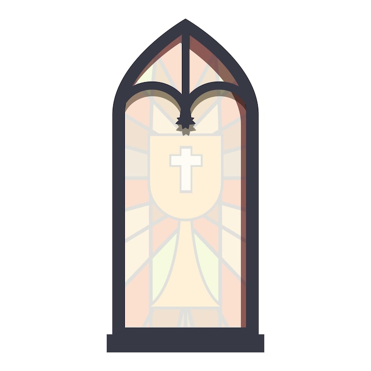 Vetor vitral de igreja gótica retratando um cálice e uma cruz cristã