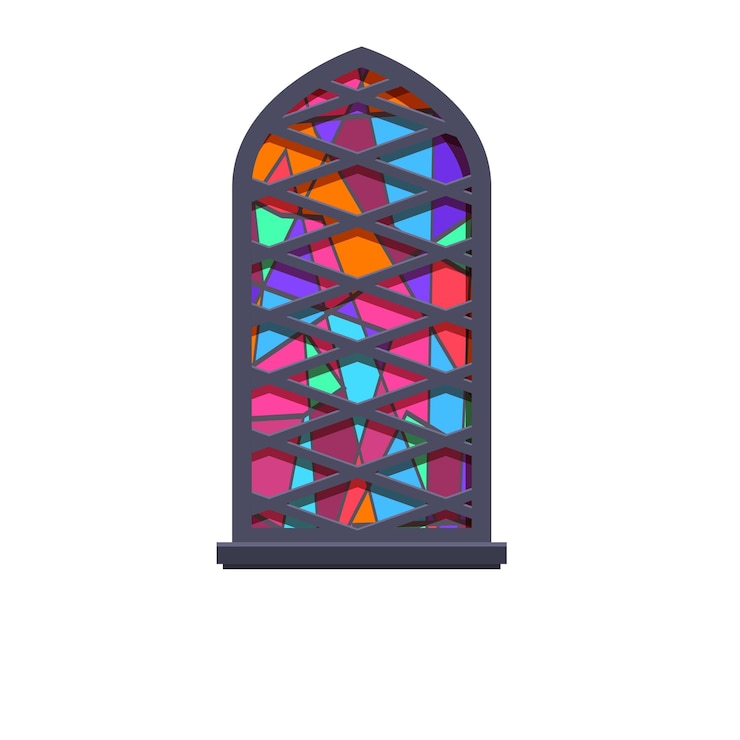 Vetor vitral gótico colorido com moldura de pedra
