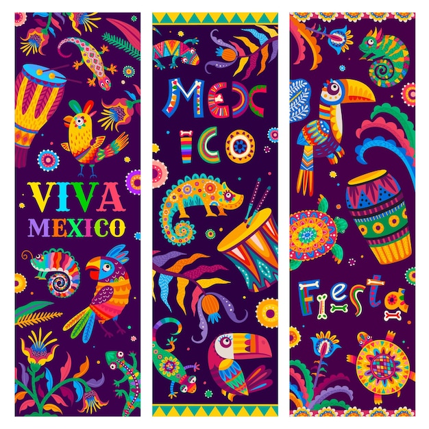 Viva méxico banners de férias brasileiras e mexicanas
