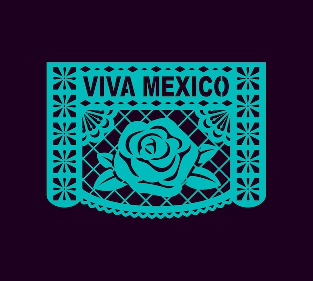 Viva méxico papel corte bandeira papel picado vetor floral bunting com rosa flor dia de muertos decoração com papel corte bandeira decoração mexicana