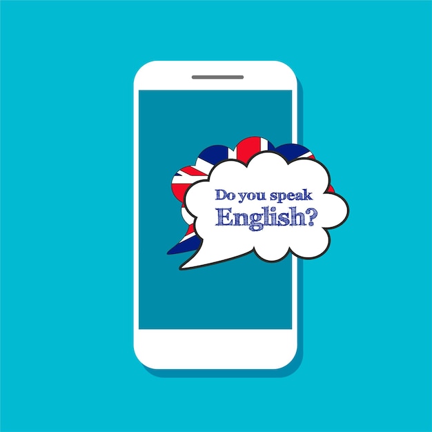 Você fala o conceito de inglês aprendizado on-line bolha de fala em um smartphone ilustração vetorial