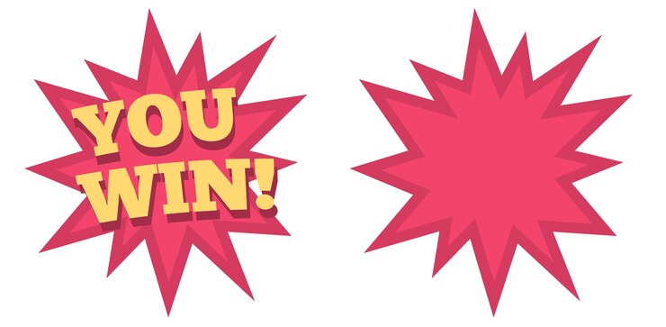 Vetor você ganha cassino explosão explosão ícone quadrinhos diversão desenho animado vetor estilo design gráfico ilustração texto explosão boom elemento para vitória prêmio banner retro plano pop art imagem clipart vermelho amarelo