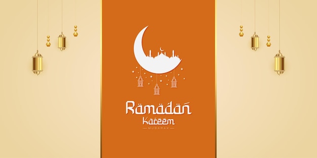 Voctor Ramadan kareem banner design lua com ilustração vetorial de mesquita
