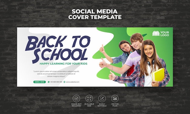 VOLTA À ESCOLA ADMISSÃO MÍDIA SOCIAL BANNER DA WEB PARA CAPA DO FACEBOOK CRONOGRAMA DE DESIGN DE CRONOGRAMA MODELO DE FOLHETO